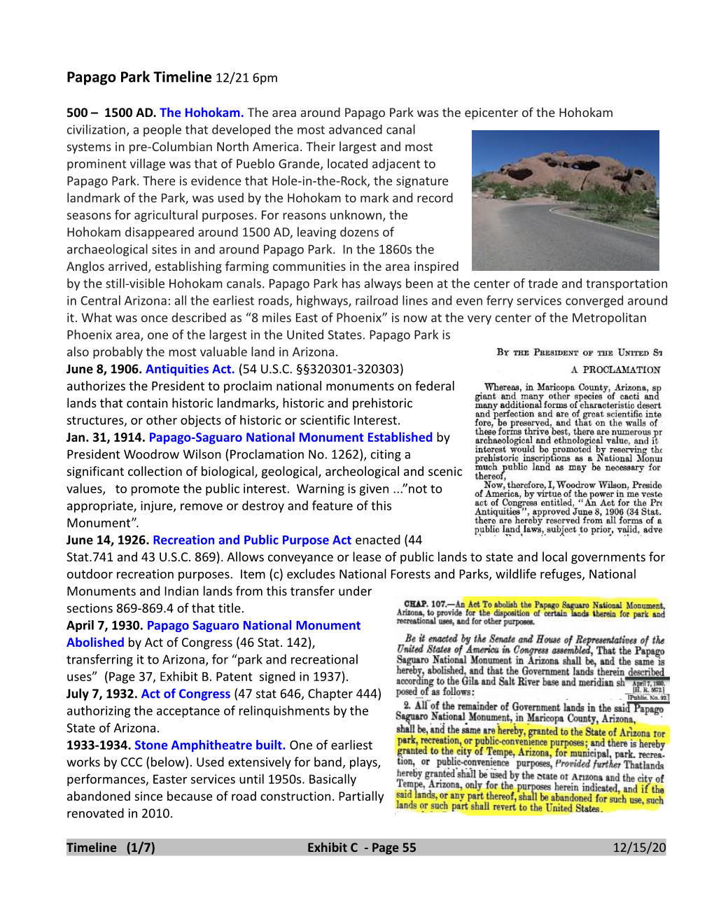 Timeline for Papago Park