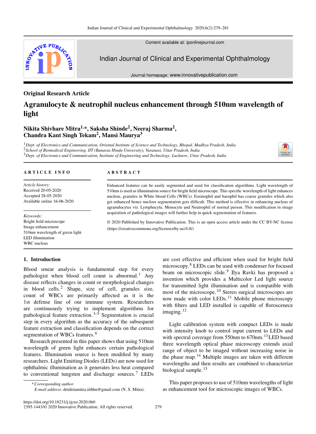 Agranulocyte & Neutrophil Nucleus Enhancement Through 510Nm