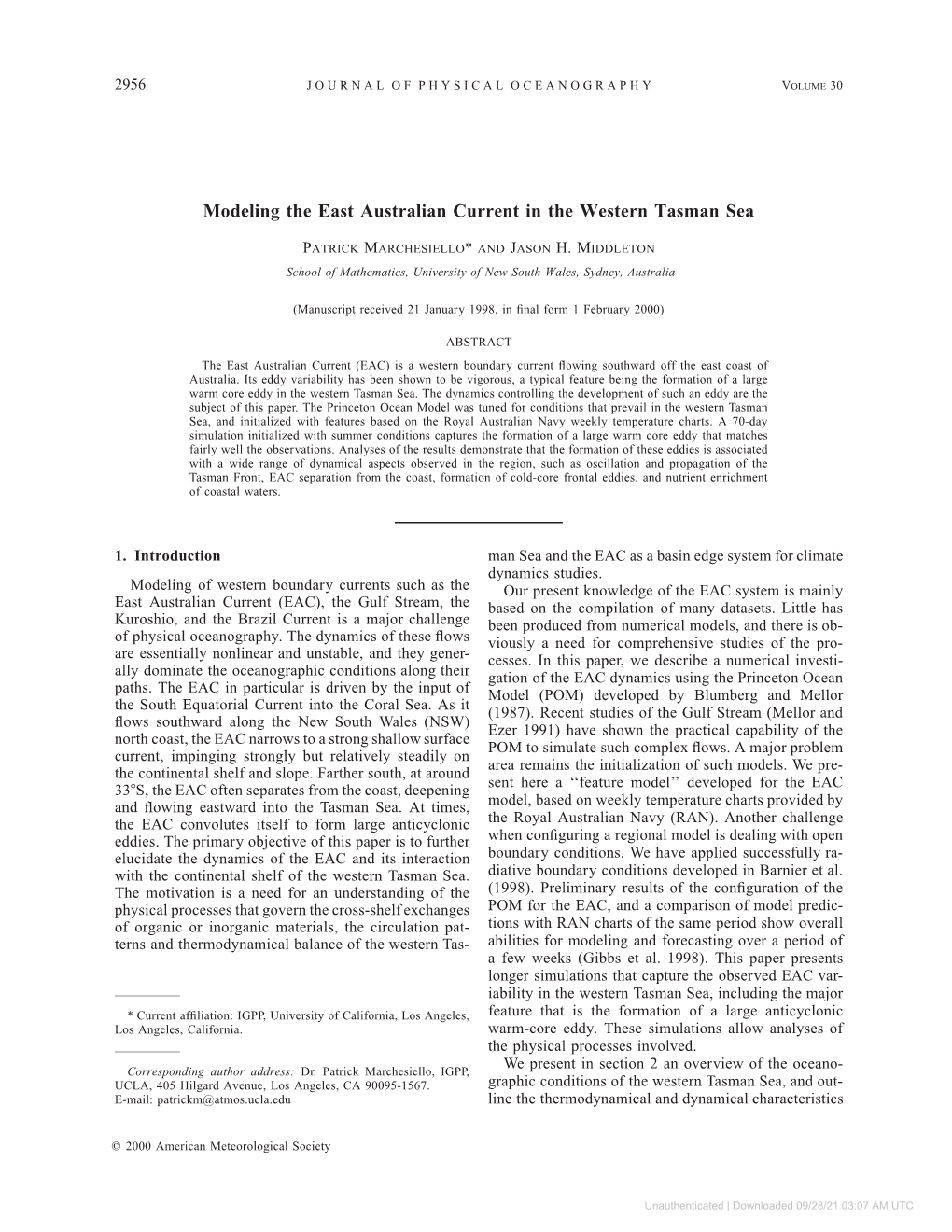 Modeling the East Australian Current in the Western Tasman Sea