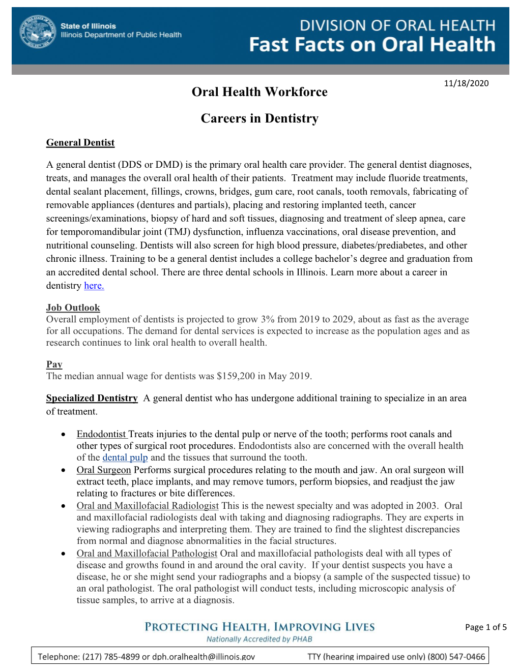 Oral Health Workforce Careers in Dentistry