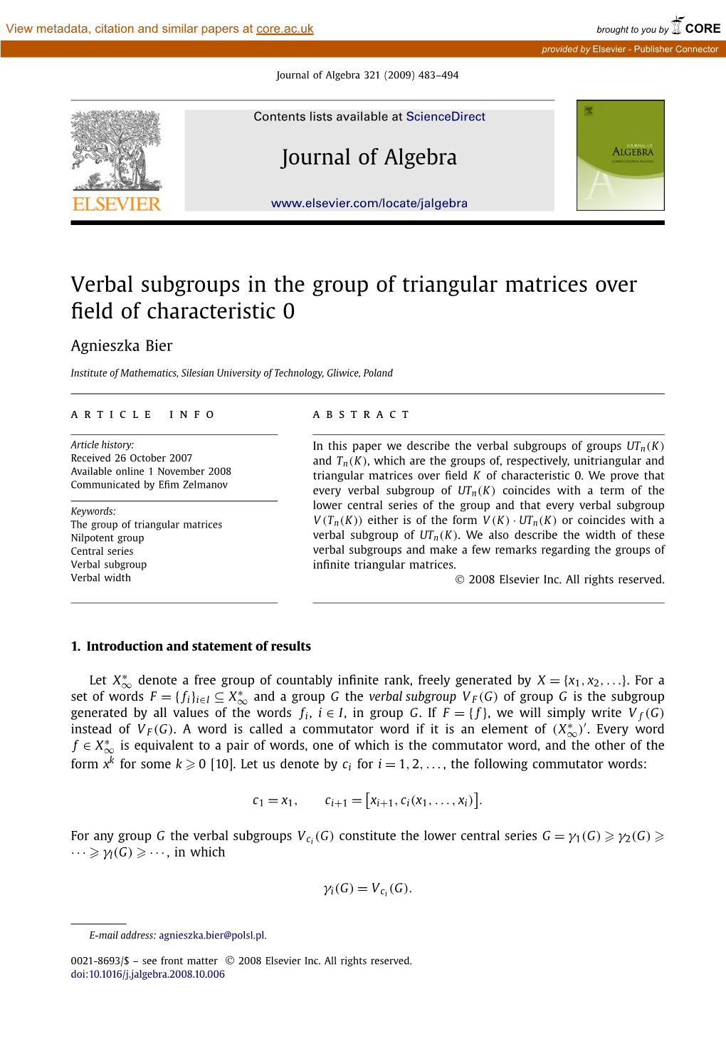 Verbal Subgroups in the Group of Triangular Matrices Over ﬁeld of Characteristic 0