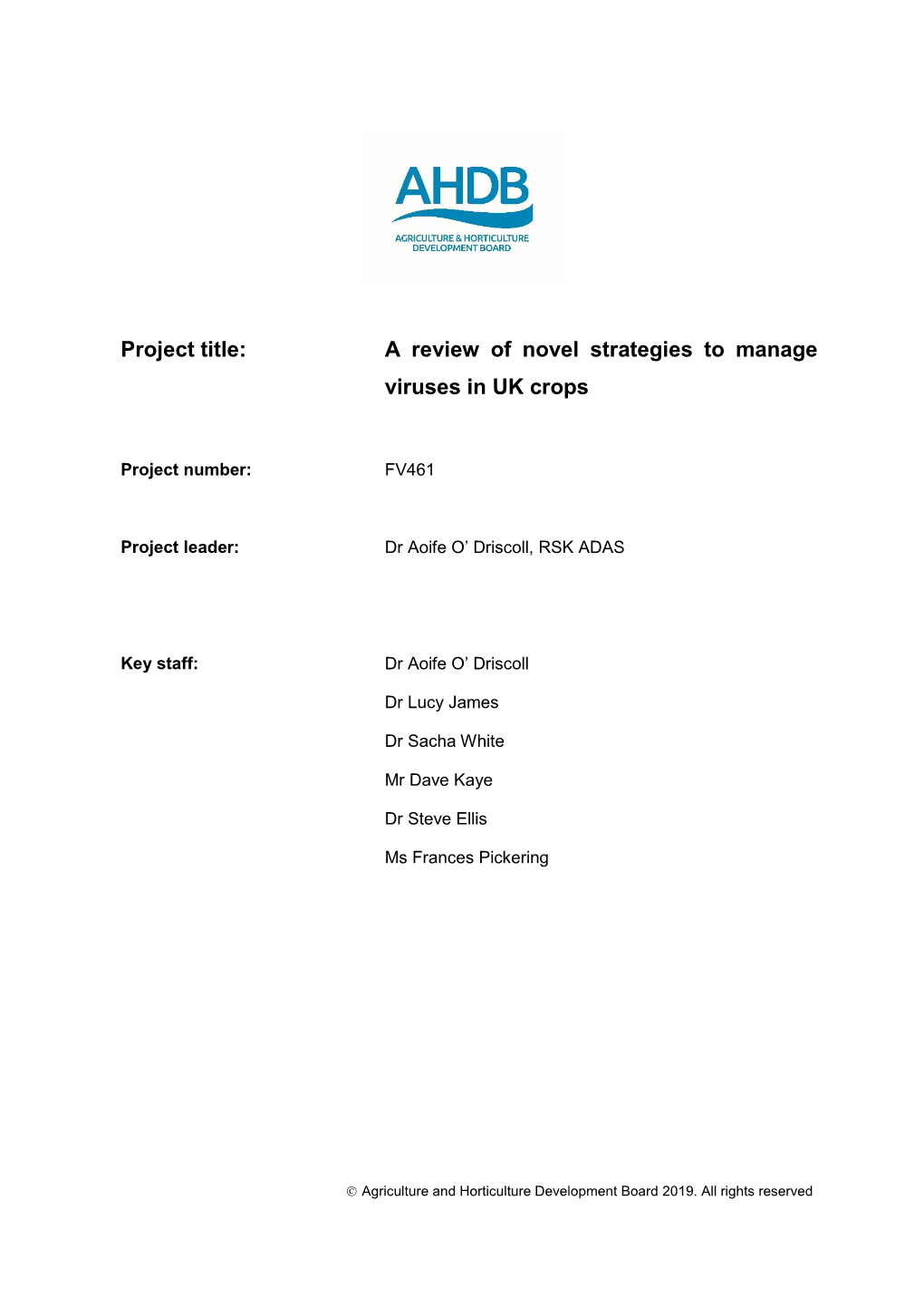 A Review of Novel Strategies to Manage Viruses in UK Crops