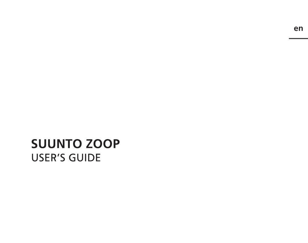 SUUNTO ZOOP USER’S GUIDE Quick Reference Guide ZOOP