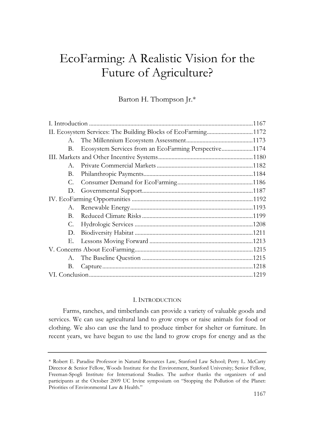 Ecofarming: a Realistic Vision for the Future of Agriculture?