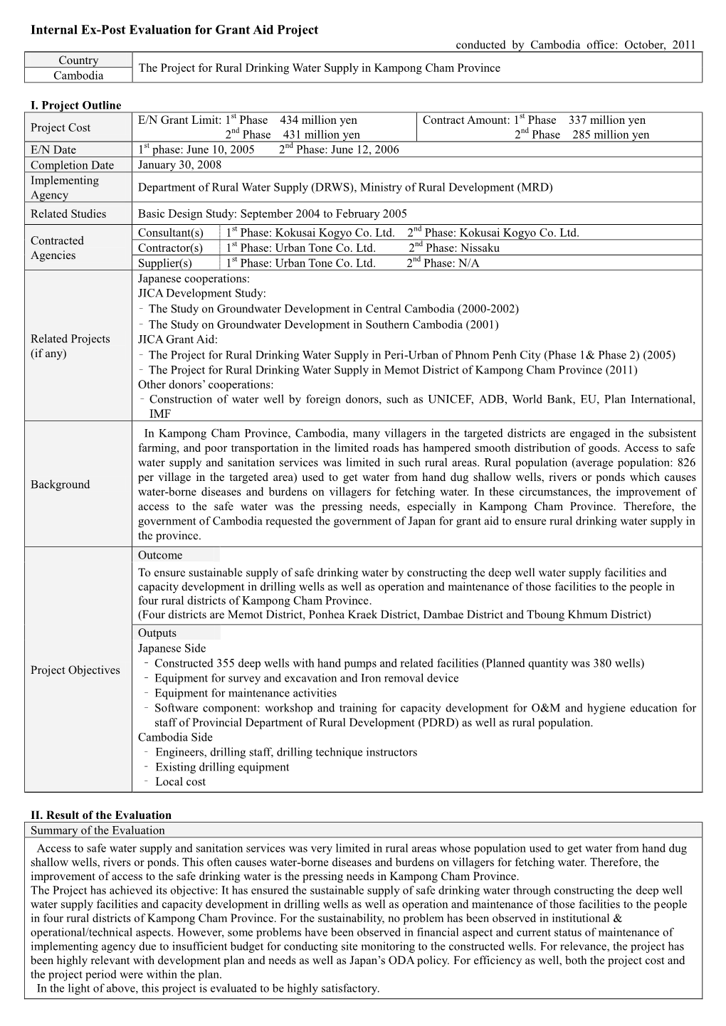 Internal Ex-Post Evaluation for Grant Aid Project