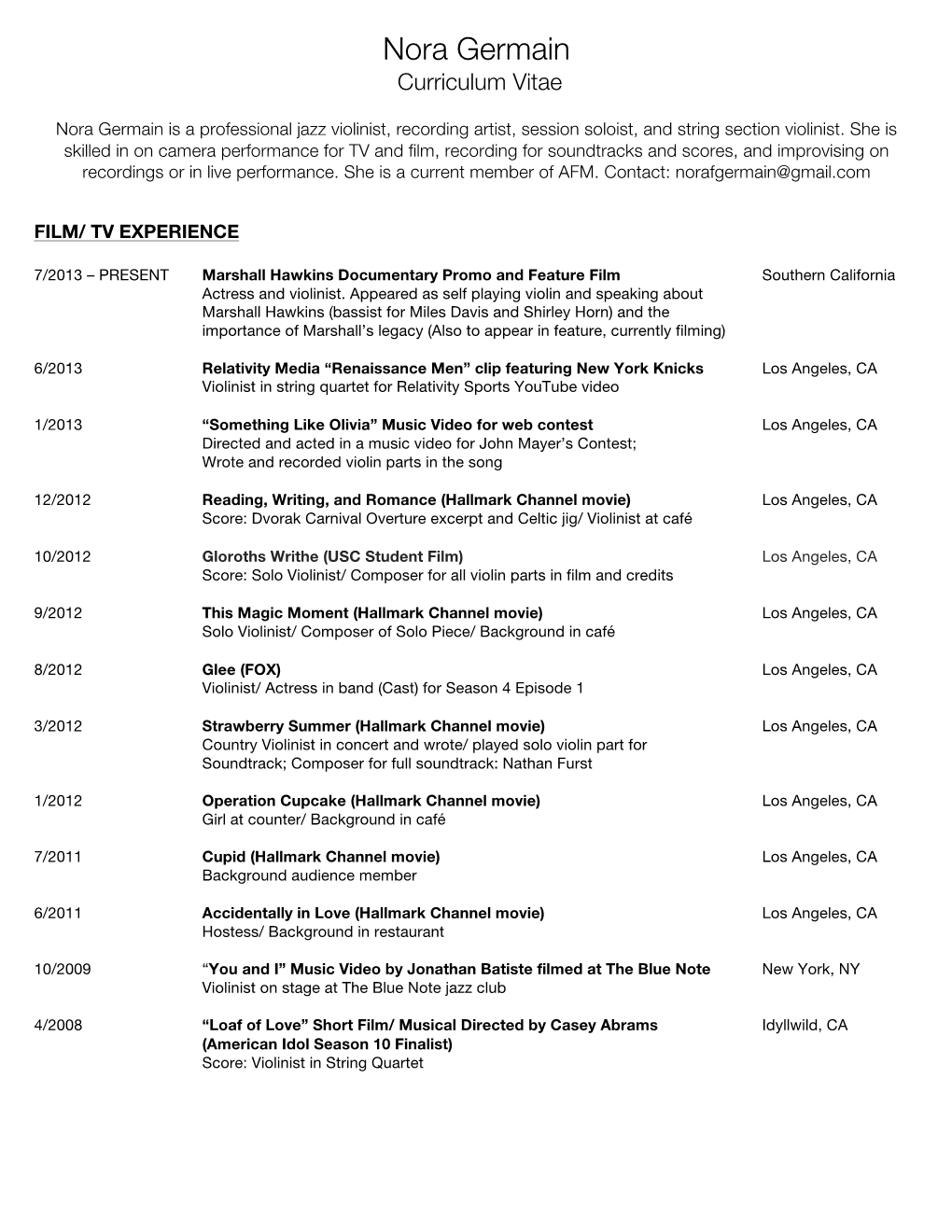 Nora Germain Curriculum Vitae