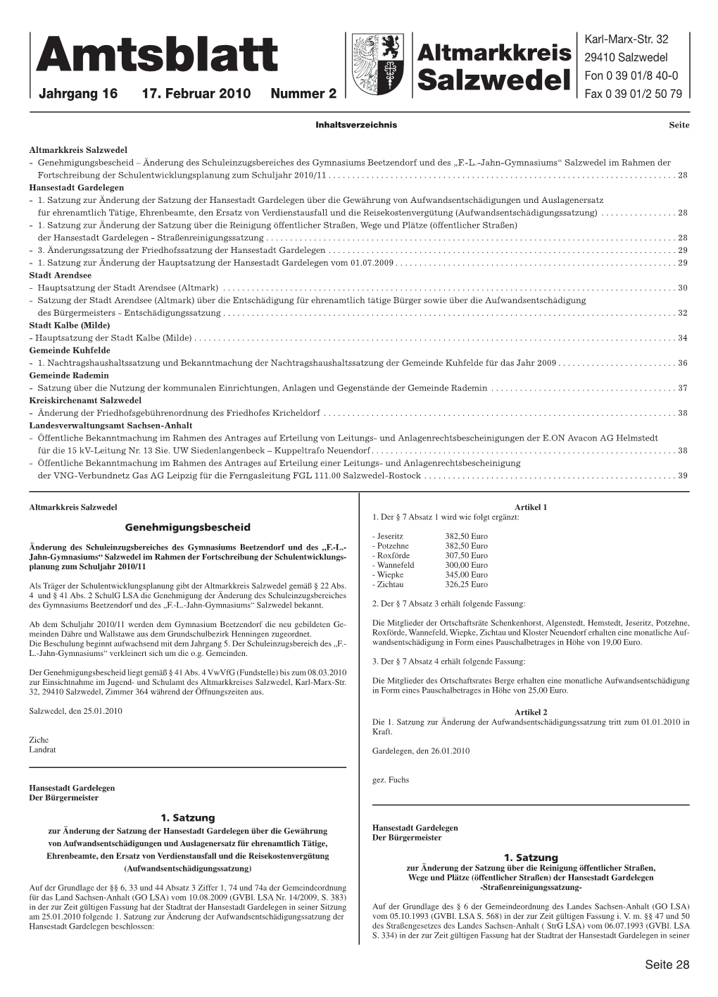 Amtsblatt Altmarkkreis 29410 Salzwedel Fon 0 39 01/8 40-0 Jahrgang 16 17