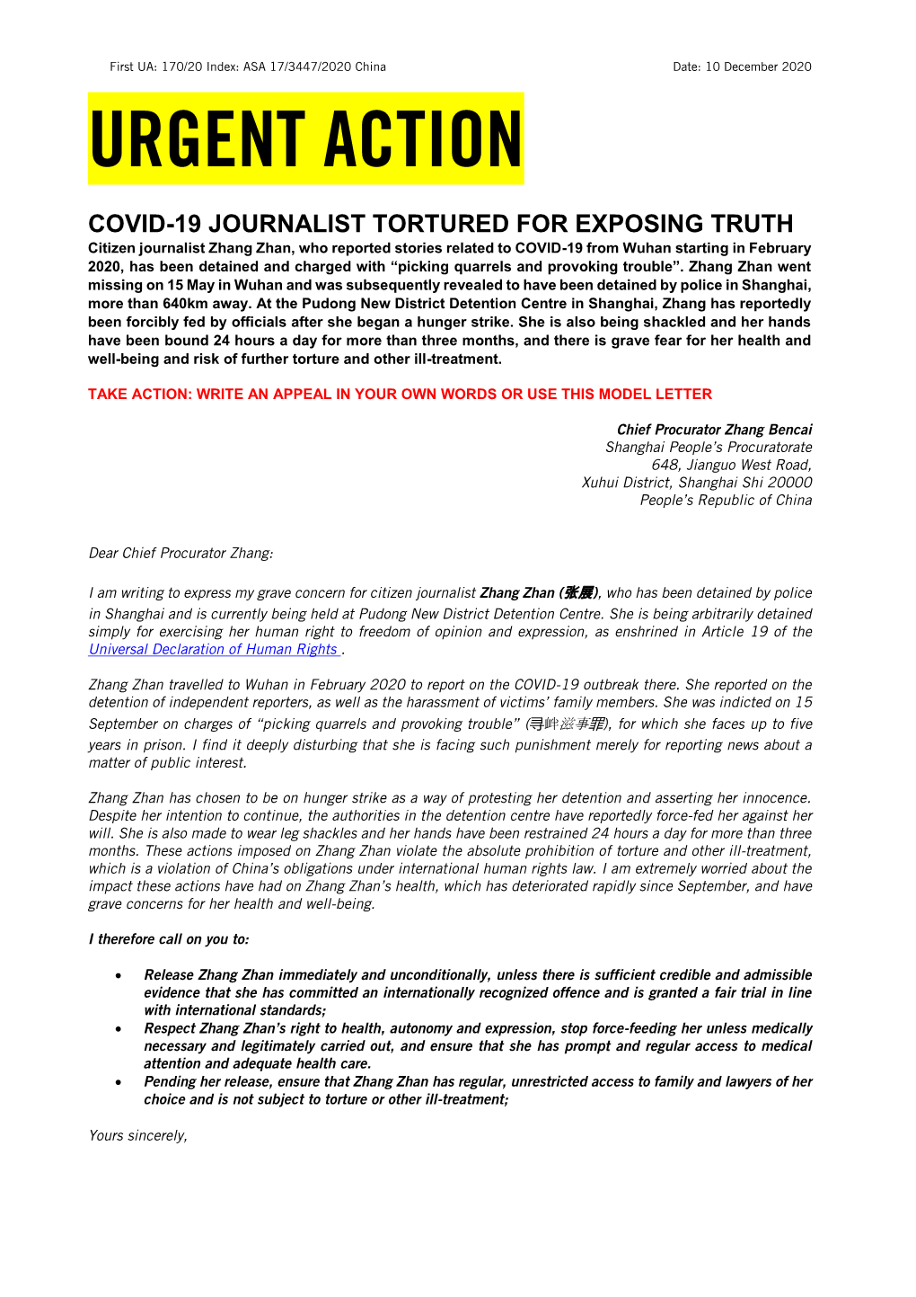 China: Covid-19 Journalist Tortured for Exposing Truth: Zhang Zhan