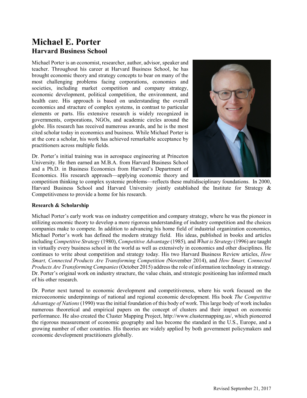 Download Michael Porter's Biography (Pdf)