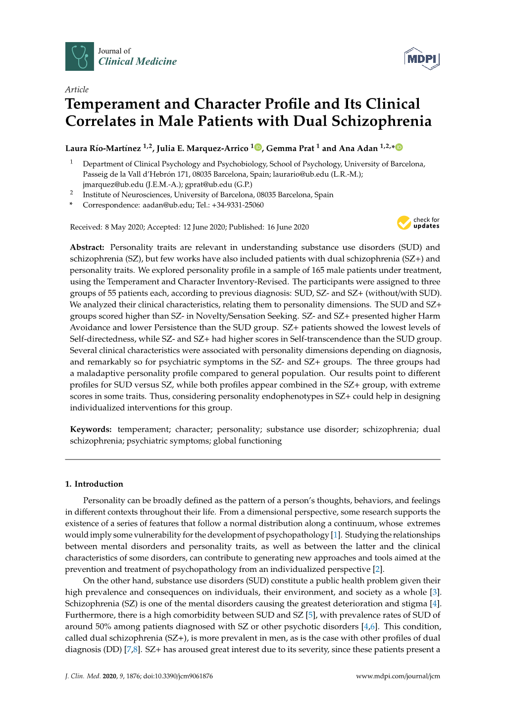 Temperament and Character Profile and Its Clinical Correlates in Male