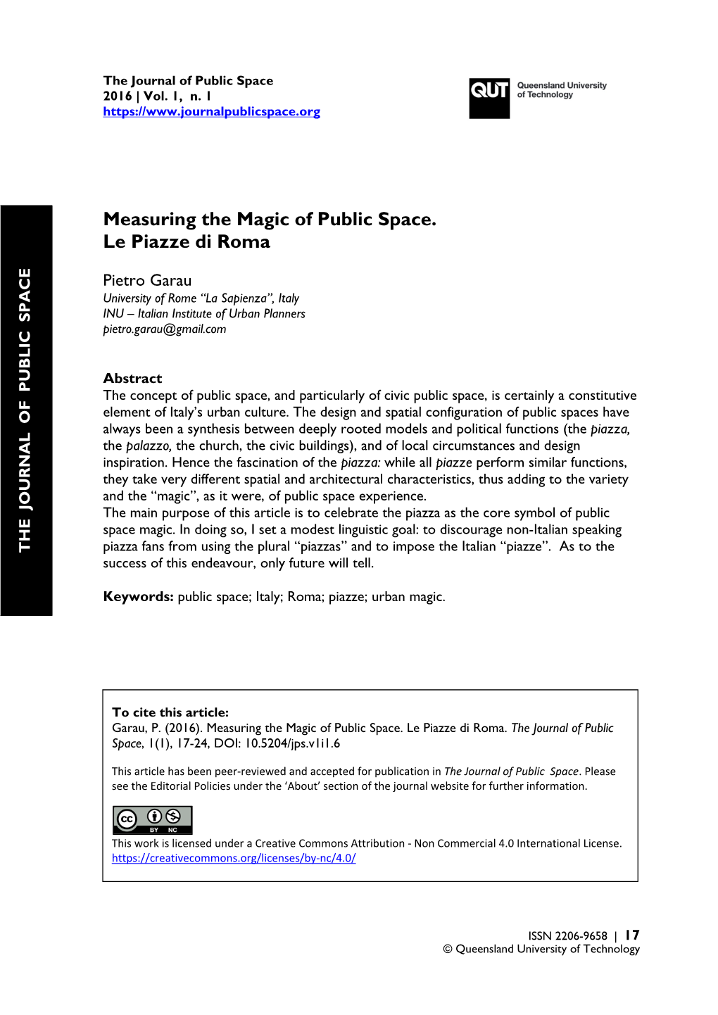 Measuring the Magic of Public Space. Le Piazze Di Roma