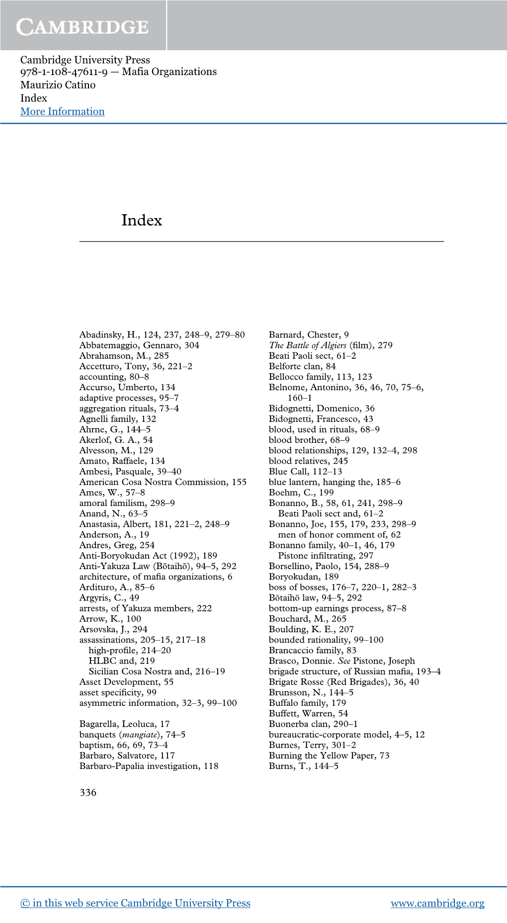 Mafia Organizations Maurizio Catino Index More Information Www