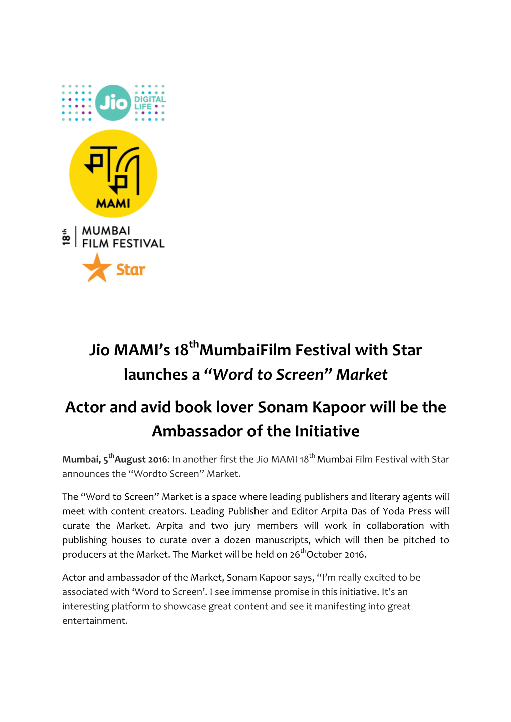 Jio MAMI's 18 Mumbaifilm Festival with Star Launches a “Word To