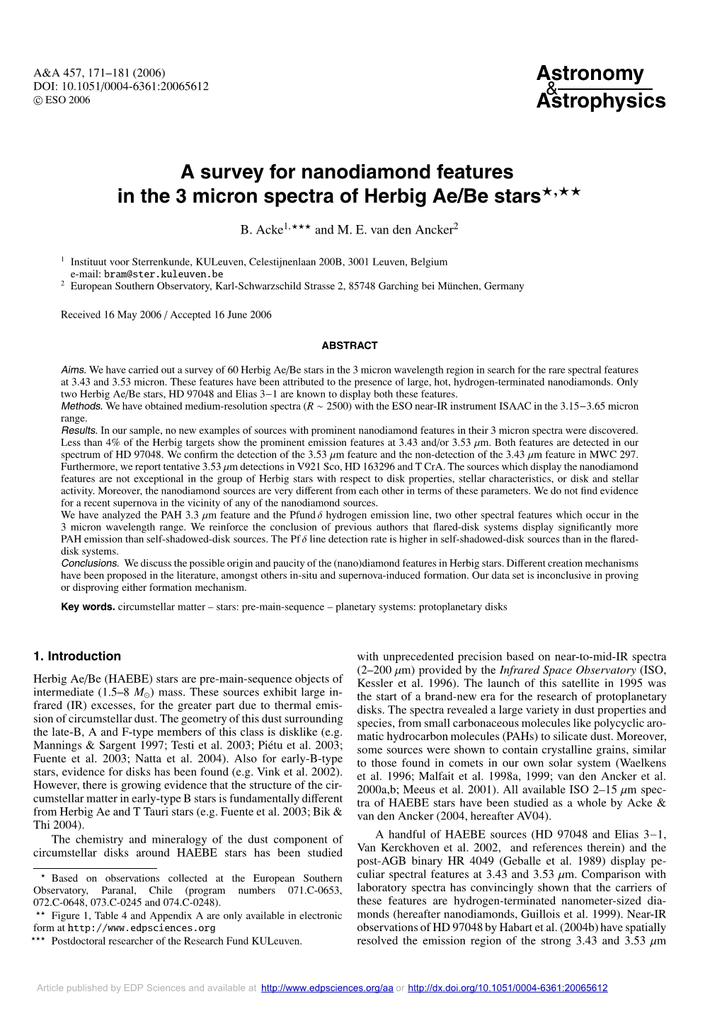 A Survey for Nanodiamond Features in the 3 Micron Spectra of Herbig Ae/Be Stars�,