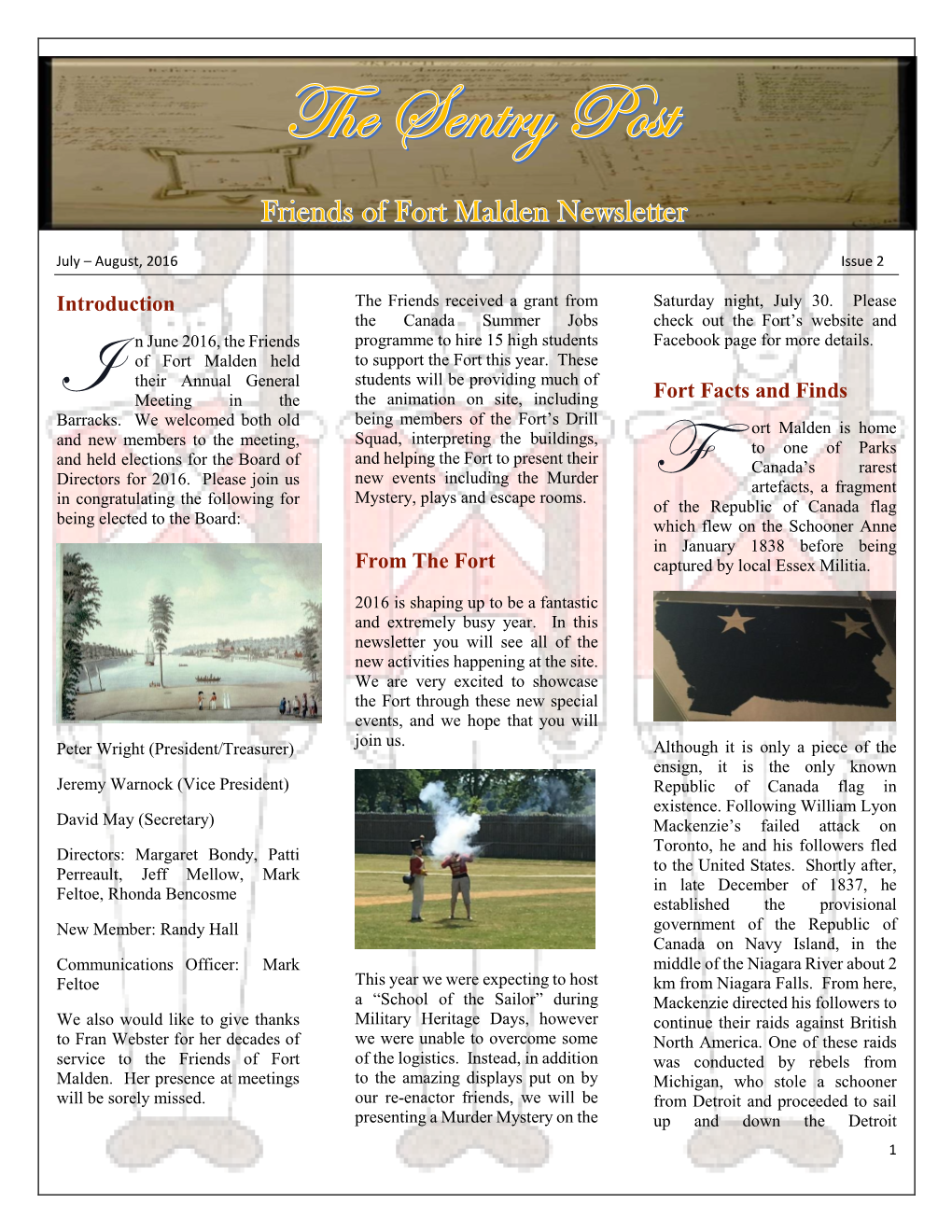 Fort Malden Newsletter