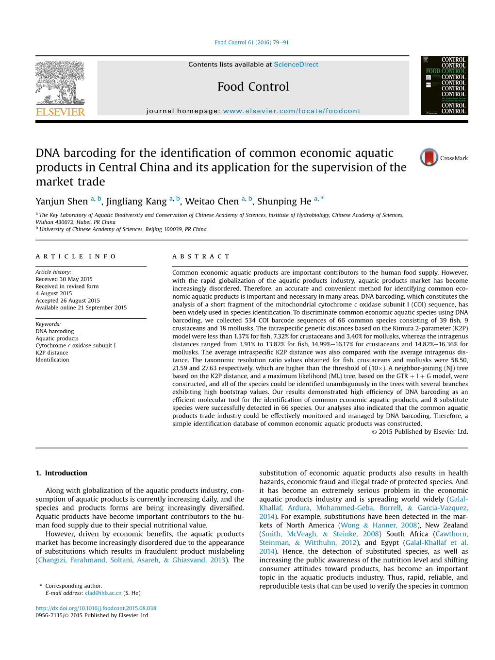 DNA Barcoding for the Identification of Common Economic Aquatic