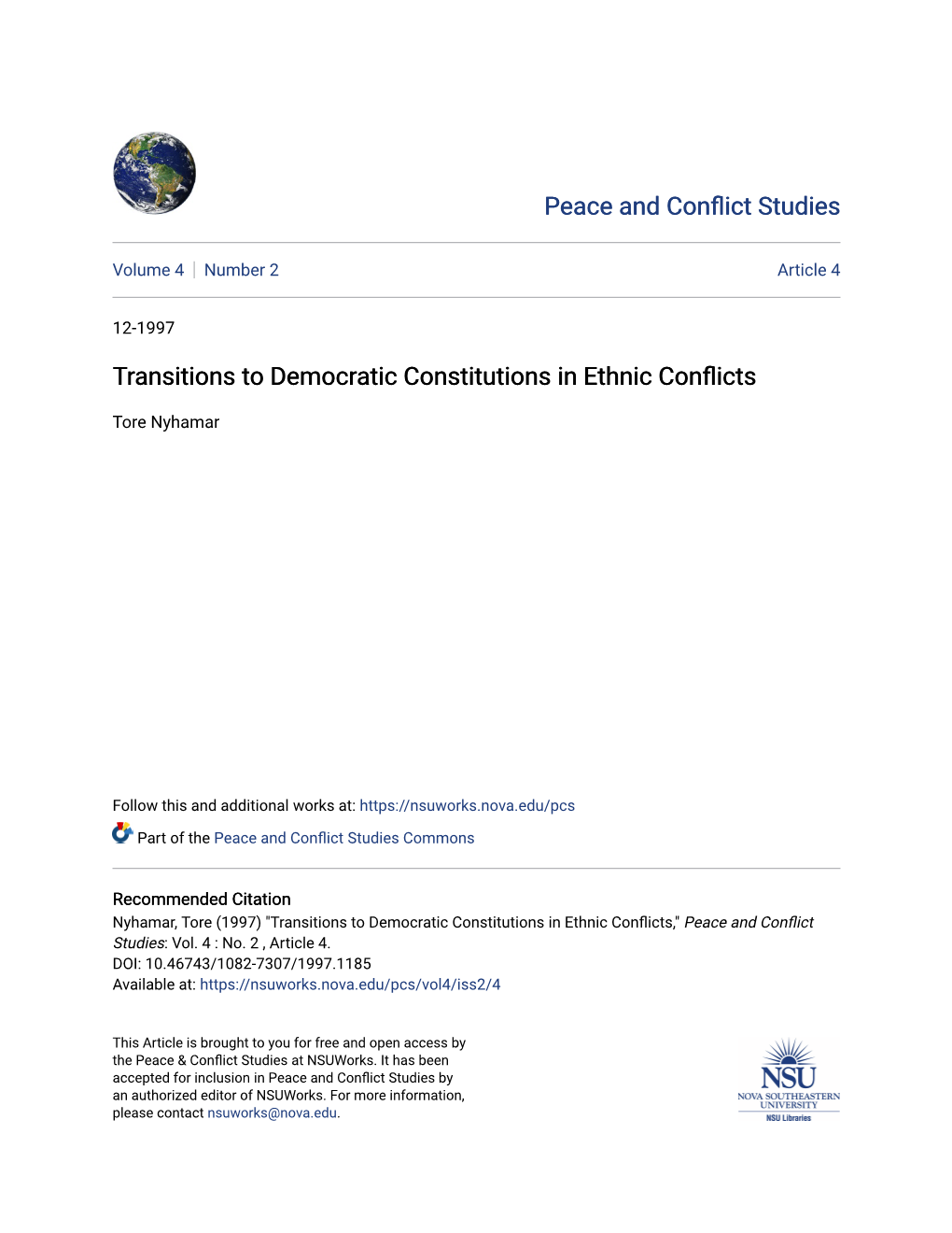 Transitions to Democratic Constitutions in Ethnic Conflicts