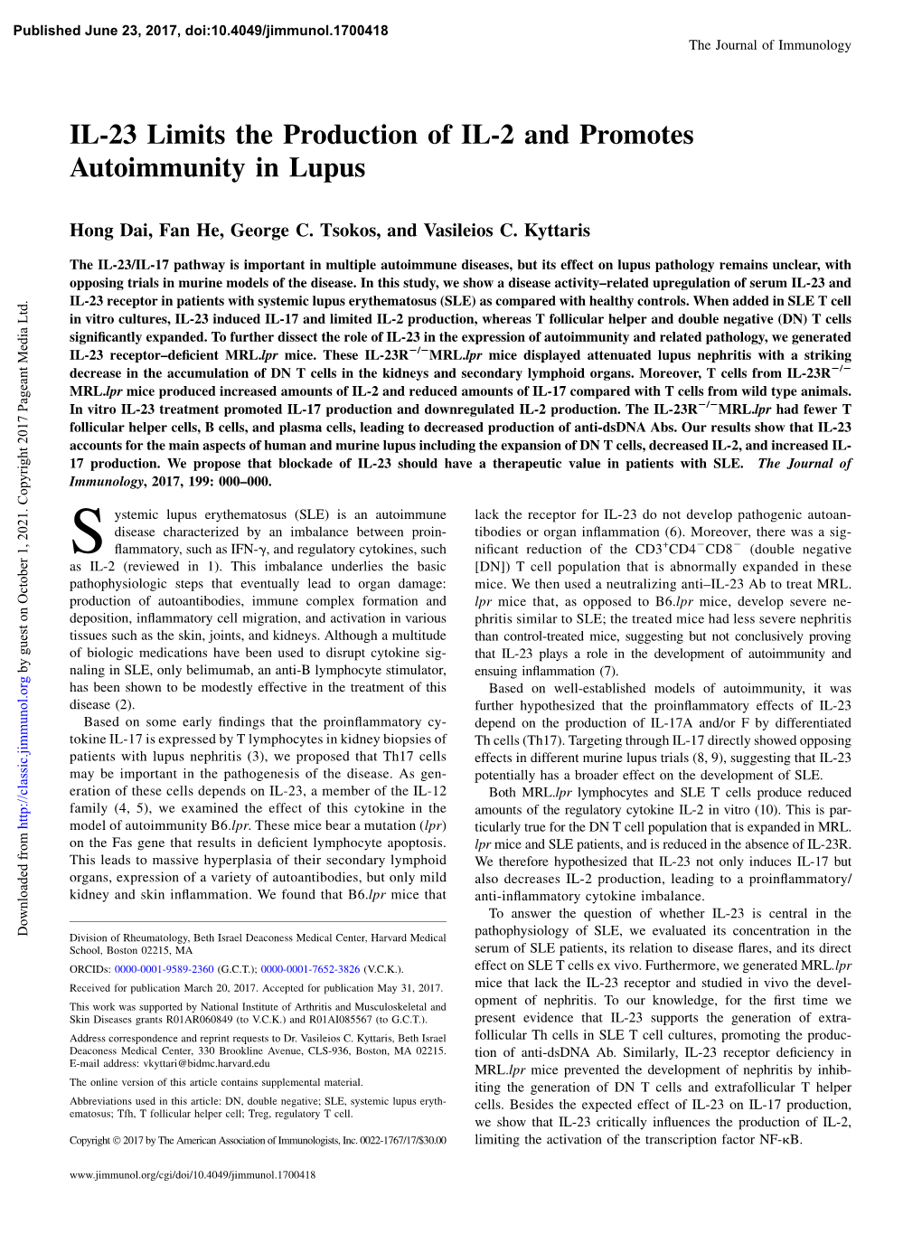 IL-23 Limits the Production of IL-2 and Promotes Autoimmunity in Lupus