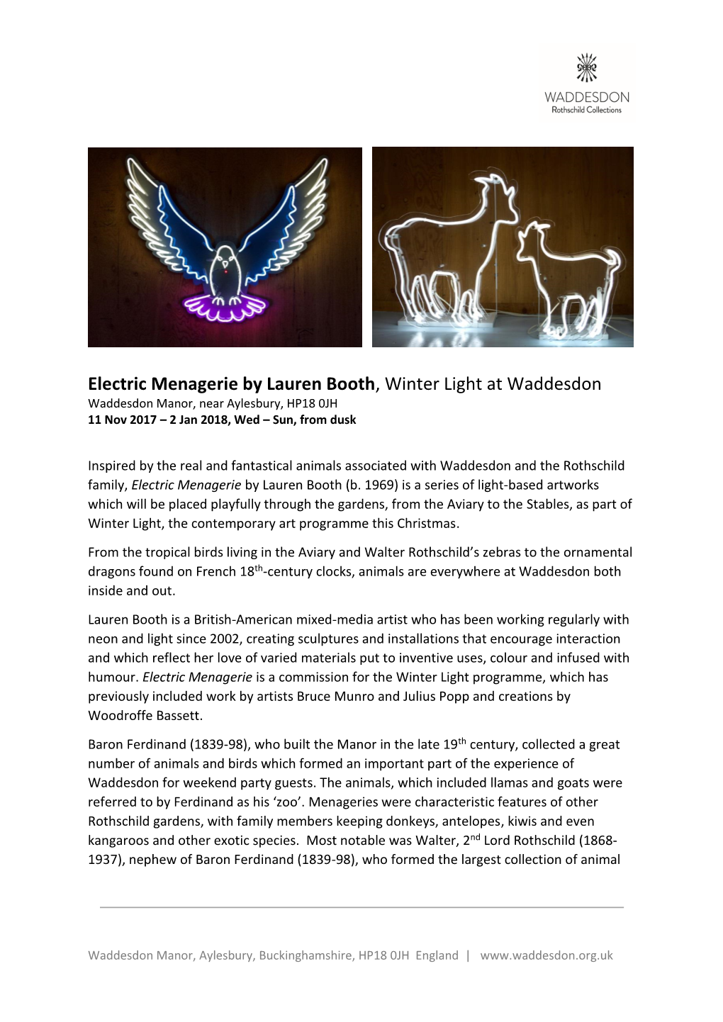 Electric Menagerie by Lauren Booth, Winter Light at Waddesdon Waddesdon Manor, Near Aylesbury, HP18 0JH 11 Nov 2017 – 2 Jan 2018, Wed – Sun, from Dusk