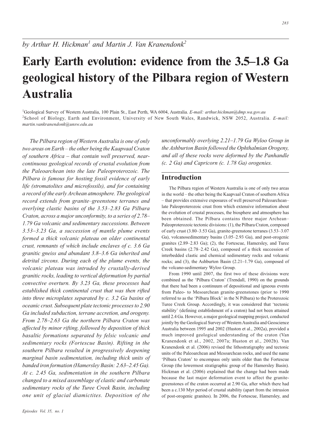 Evidence from the 3.5–1.8 Ga Geological History of the Pilbara Region of Western Australia