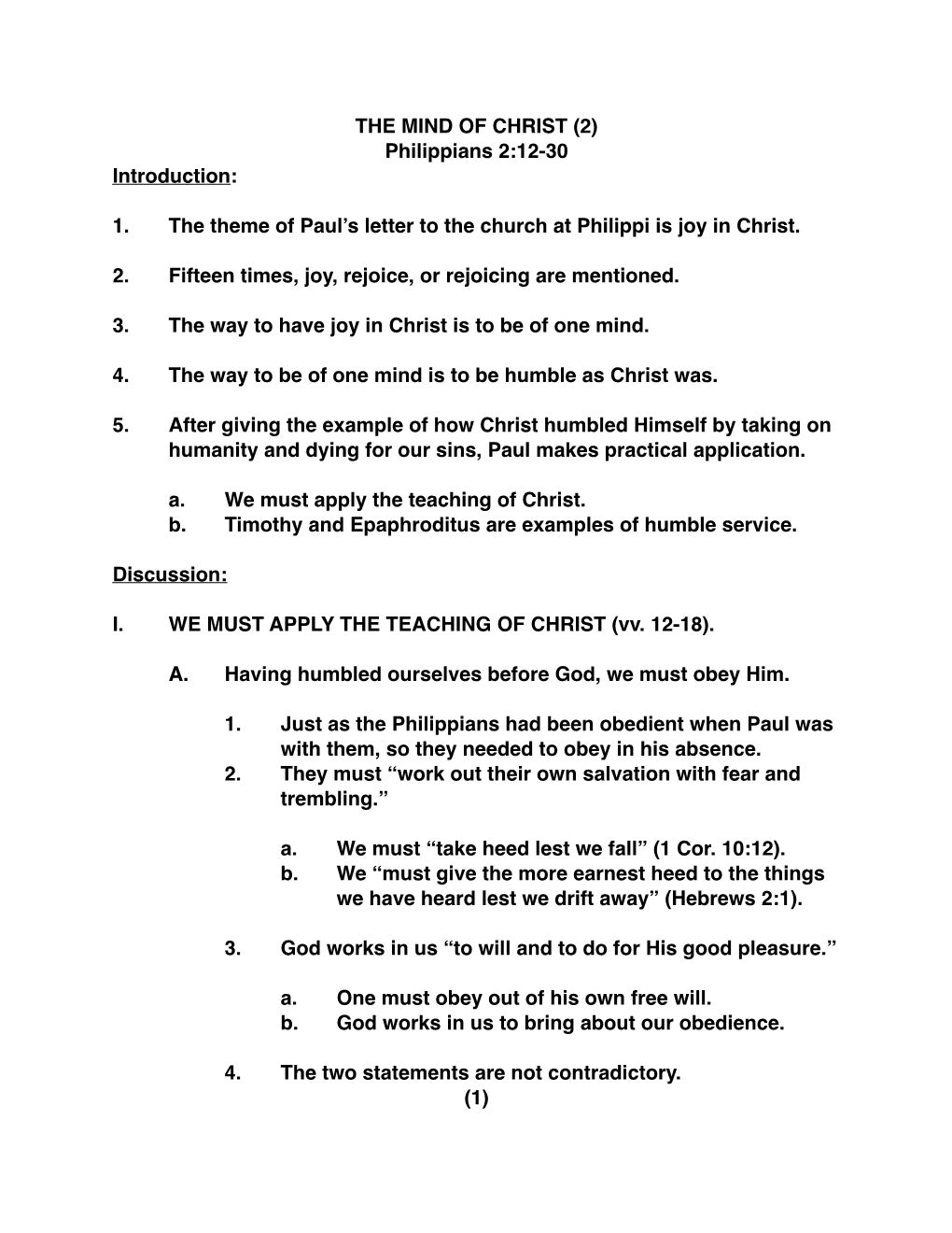 THE MIND of CHRIST (2) Philippians 2:12-30 Introduction