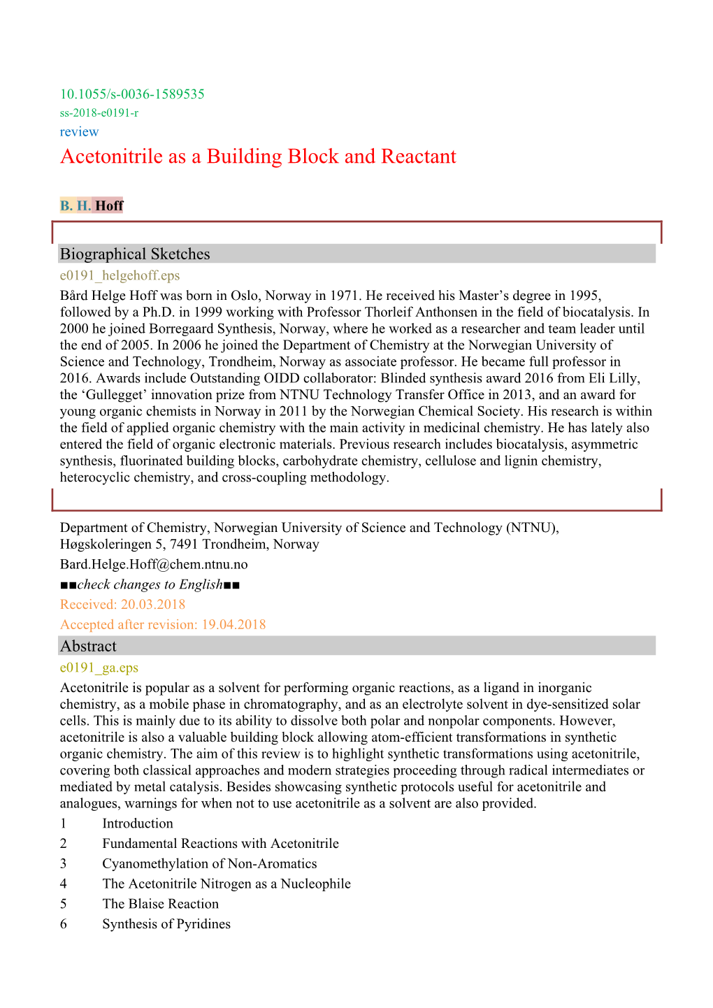 Acetonitrile As a Building Block and Reactant