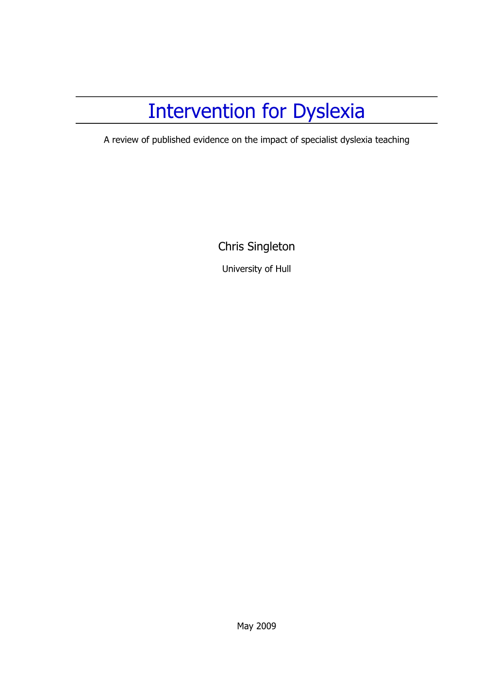 Intervention for Dyslexia