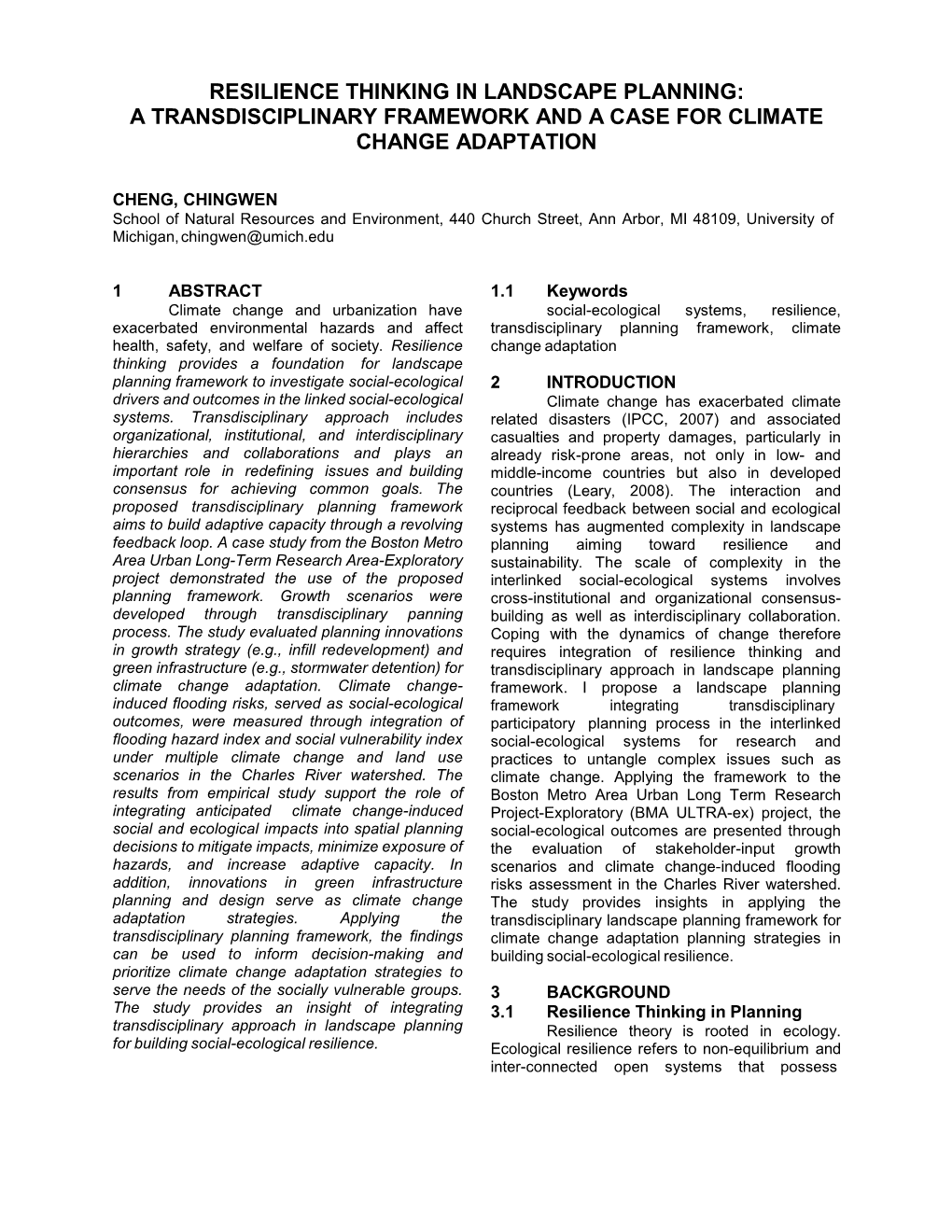 Resilience Thinking in Landscape Planning: a Transdisciplinary Framework and a Case for Climate Change Adaptation