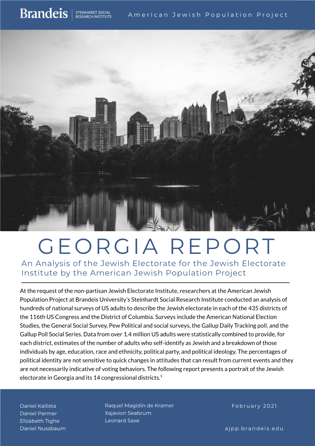 GEORGIA REPORT an Analysis of the Jewish Electorate for the Jewish Electorate Institute by the American Jewish Population Project