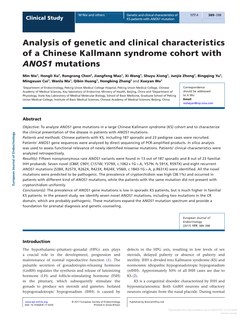 Analysis of Genetic and Clinical Characteristics of a Chinese