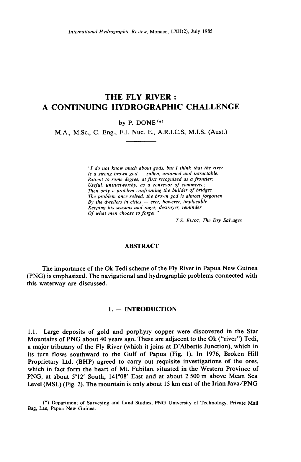 The Fly River : a Continuing Hydrographic Challenge