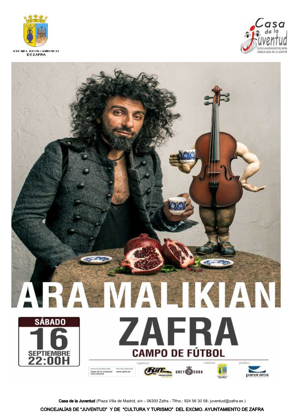 DEL EXCMO. AYUNTAMIENTO DE ZAFRA ARA MALIKIAN EN ZAFRA, PRESENTA "LA INCREÍBLE GIRA DE VIOLÍN" Campo De Fútbol De Zafra, 16 De Septiembre -22:00 H