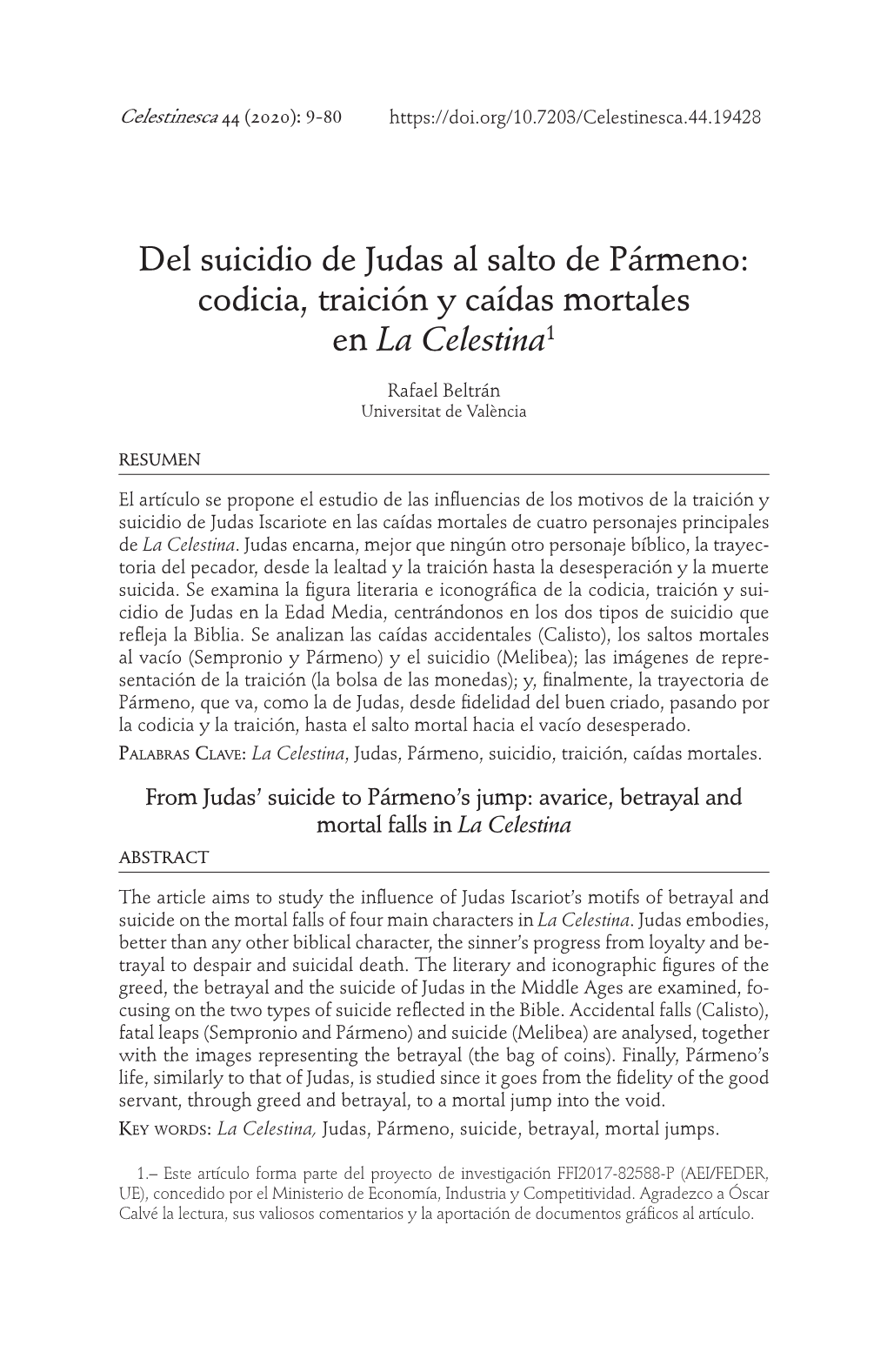 Del Suicidio De Judas Al Salto De Pármeno: Codicia, Traición Y Caídas Mortales En La Celestina1