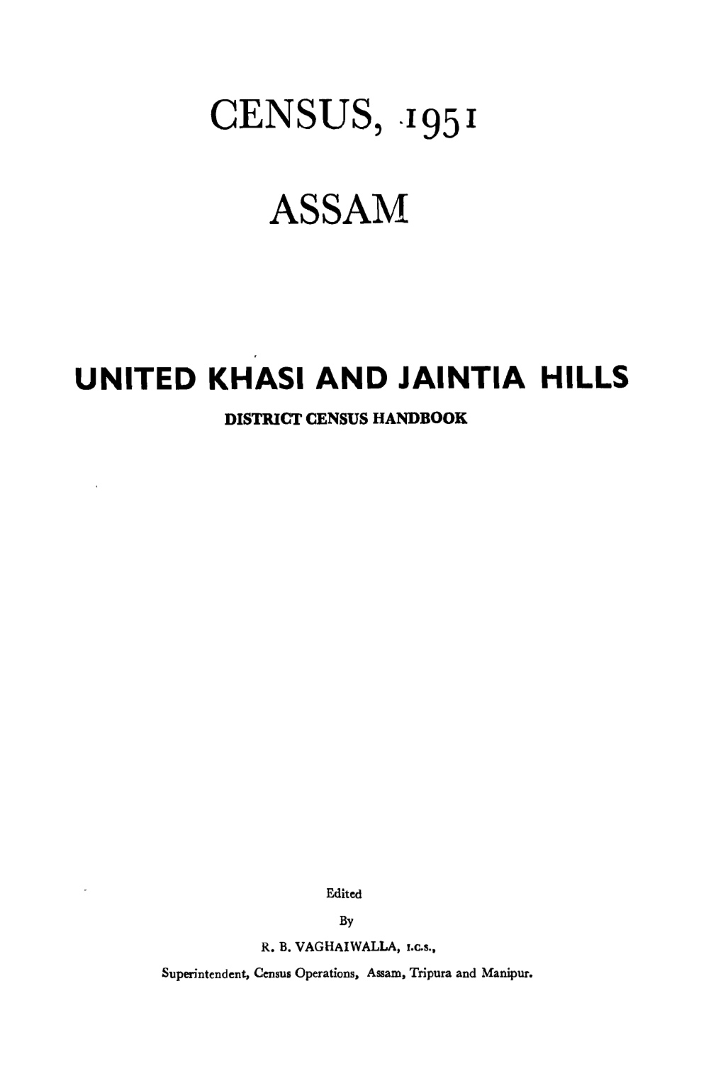 United Khasi and Jaintia Hills District Census Handbook