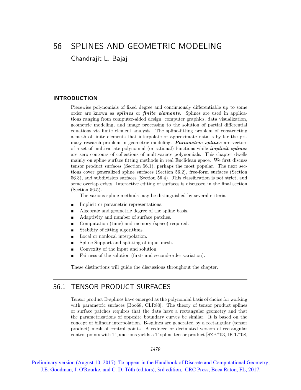 56 SPLINES and GEOMETRIC MODELING Chandrajit L