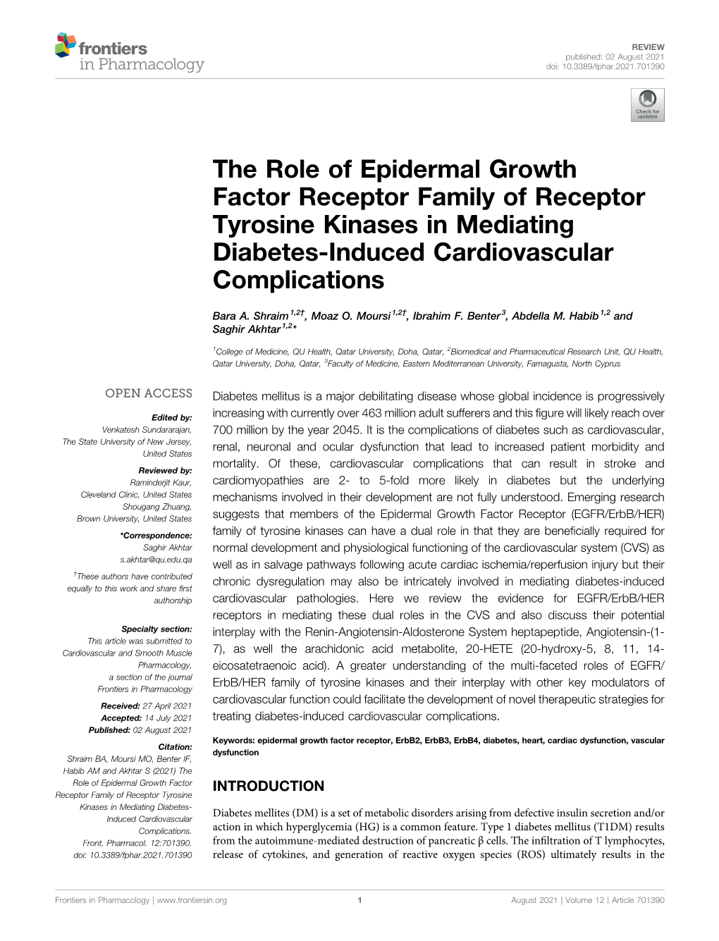 The Role of Epidermal Growth Factor Receptor Family of Receptor Tyrosine Kinases in Mediating Diabetes-Induced Cardiovascular Complications