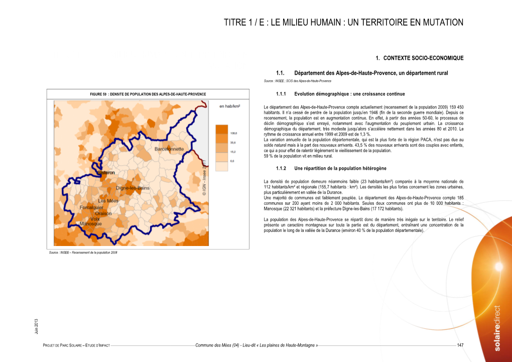 Titre 1 / E : Le Milieu Humain : Un Territoire En Mutation