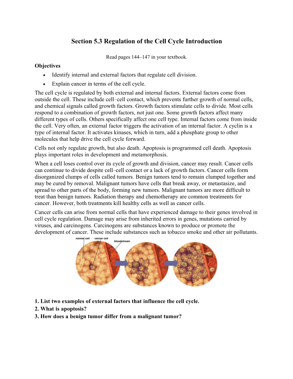 Section 5.3 Regulation of the Cell Cycle Introduction