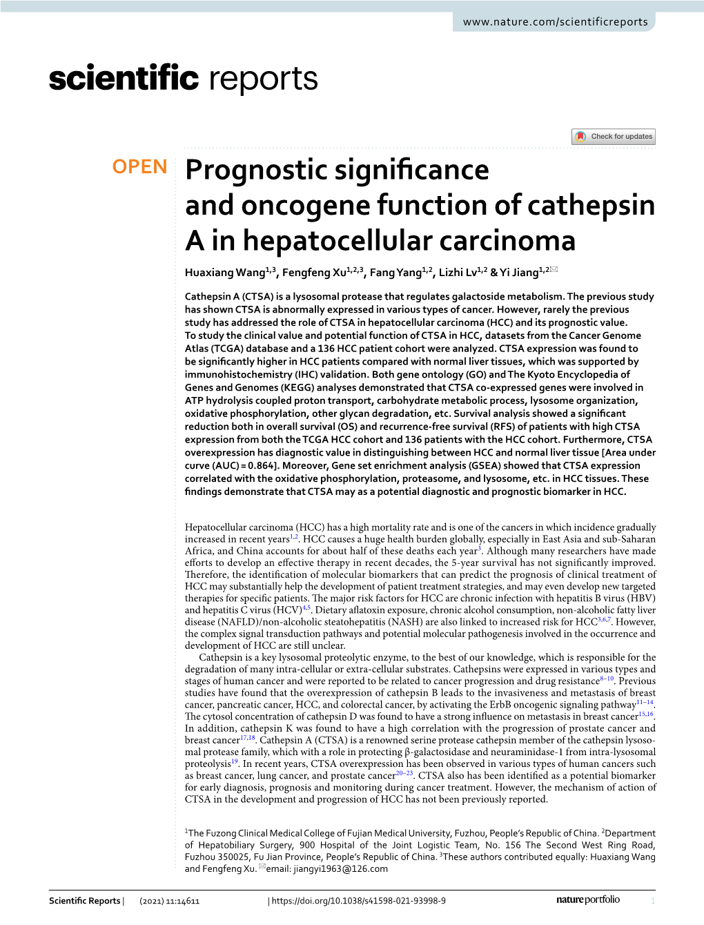 Prognostic Significance and Oncogene Function of Cathepsin a In