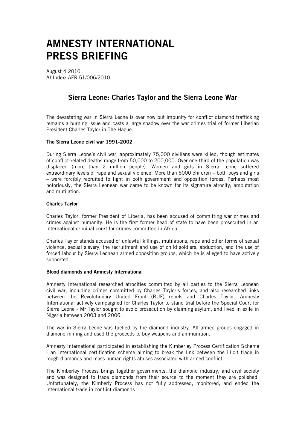 Sierra Leone: Charles Taylor and the Sierra Leone War