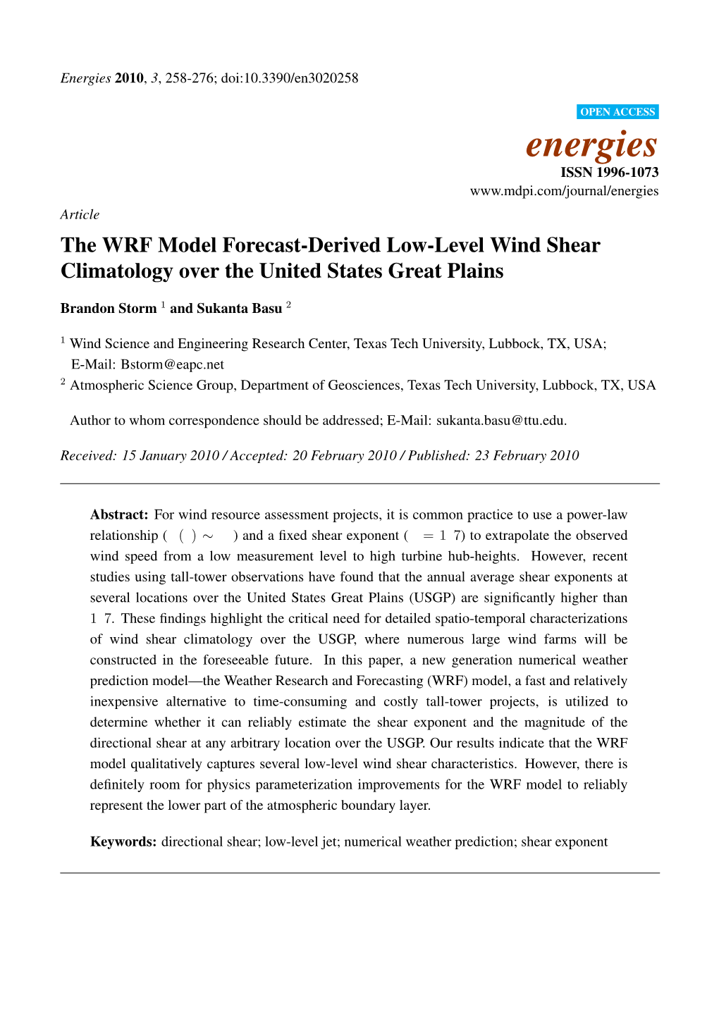 The WRF Model Forecast-Derived Low-Levelwind Shear