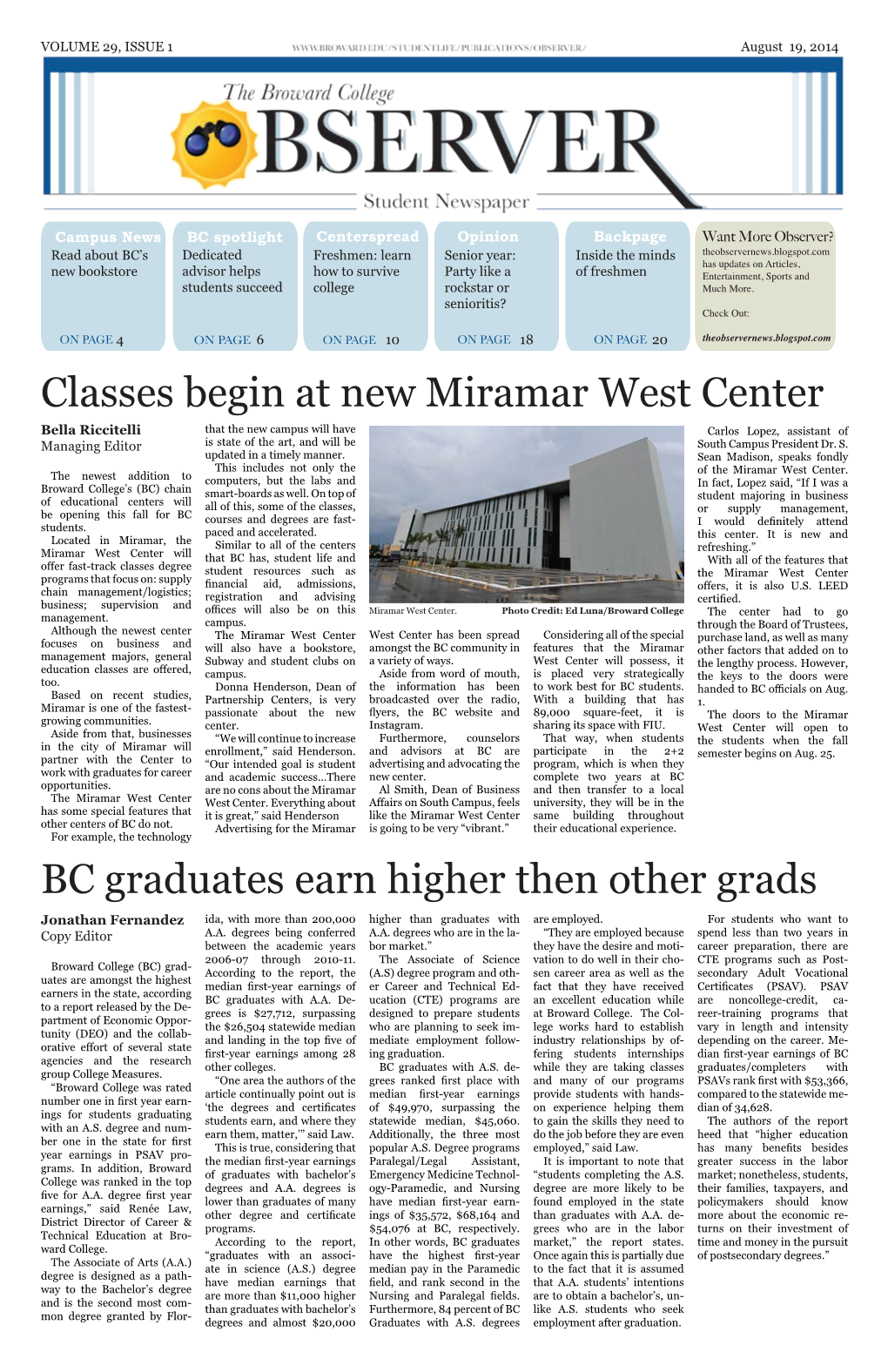 Classes Begin at New Miramar West Center BC Graduates Earn Higher