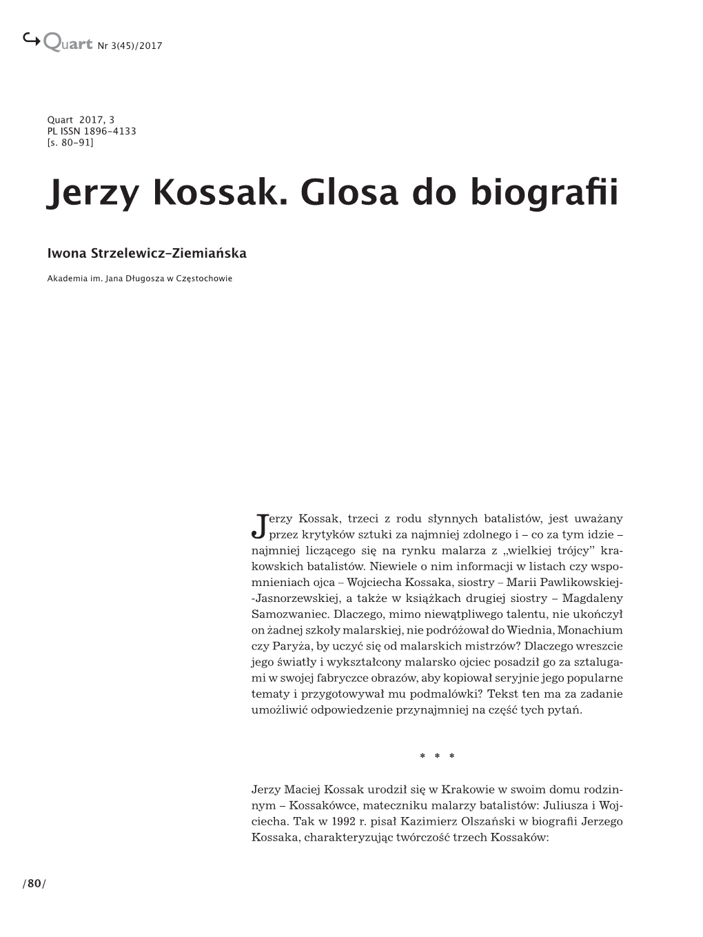 Jerzy Kossak. Glosa Do Biografii