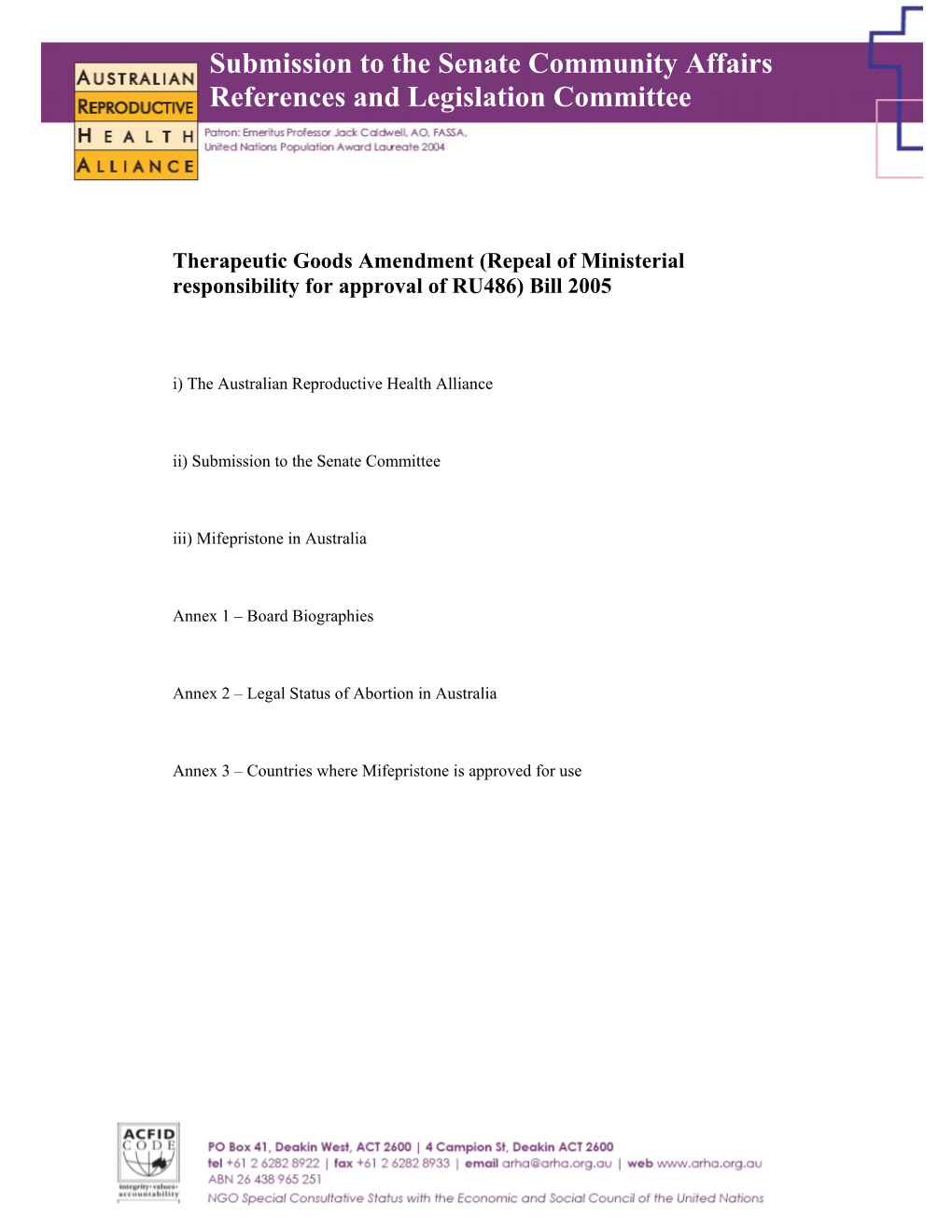 Repeal of Ministerial Responsibility for Approval of RU486) Bill 2005