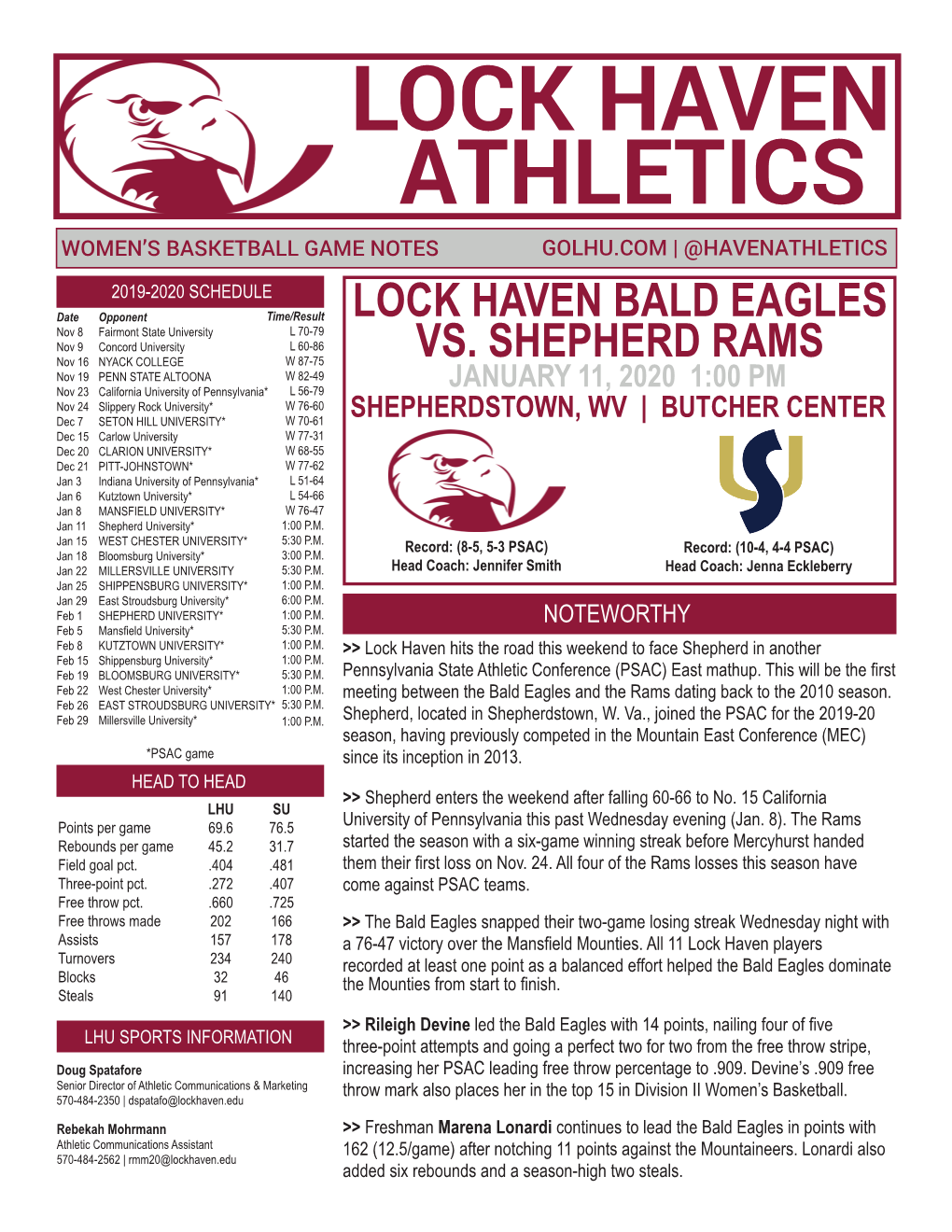 Lock Haven Athletics Women’S Basketball Game Notes Golhu.Com | @Havenathletics