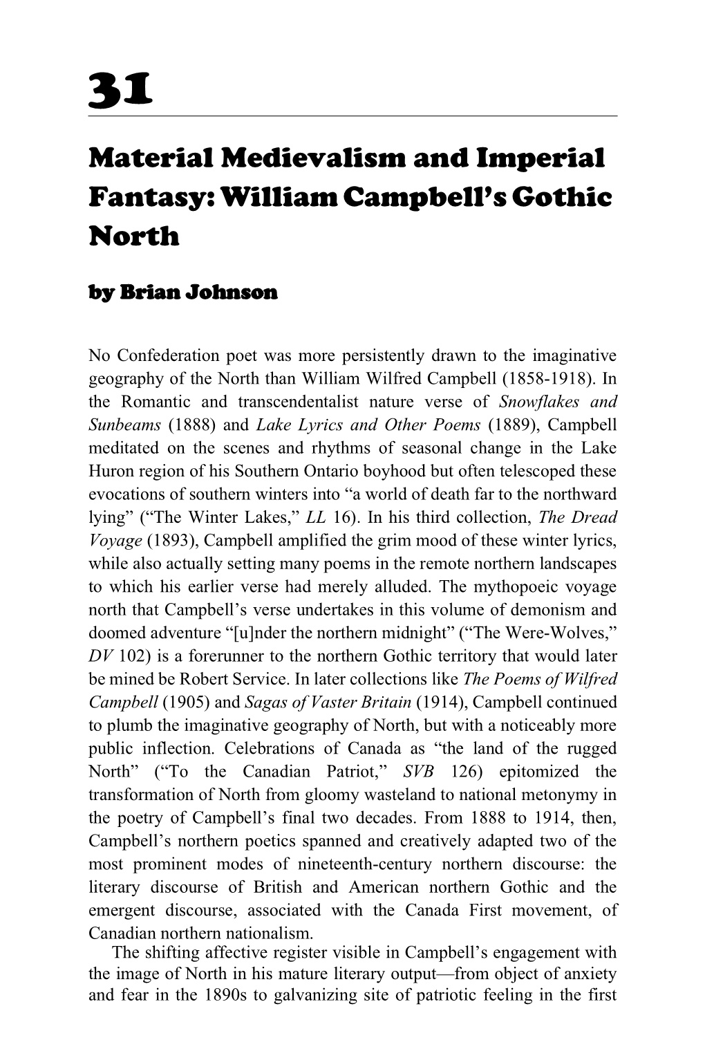 Material Medievalism and Imperial Fantasy: William Wilfred Campbell's Gothic North