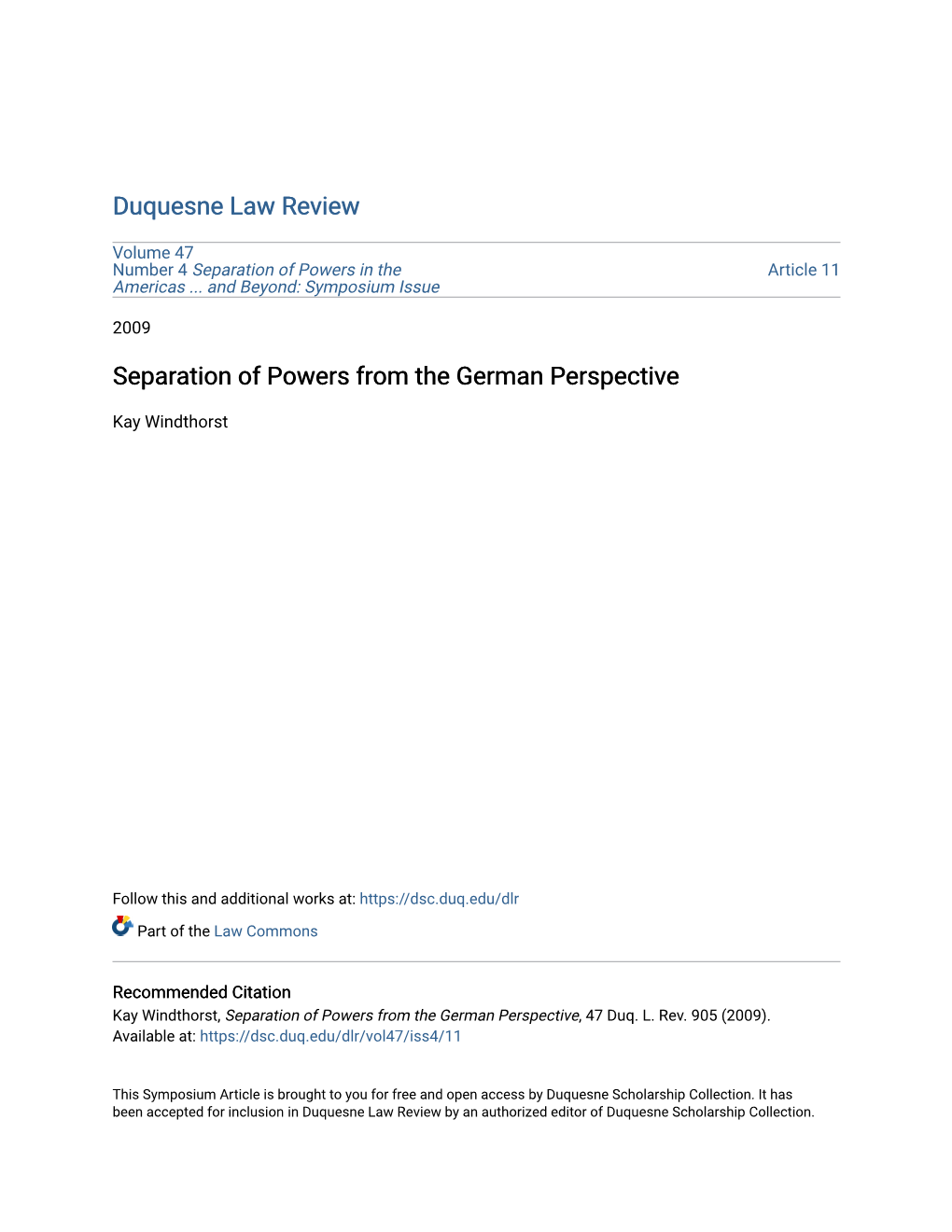 Separation of Powers from the German Perspective