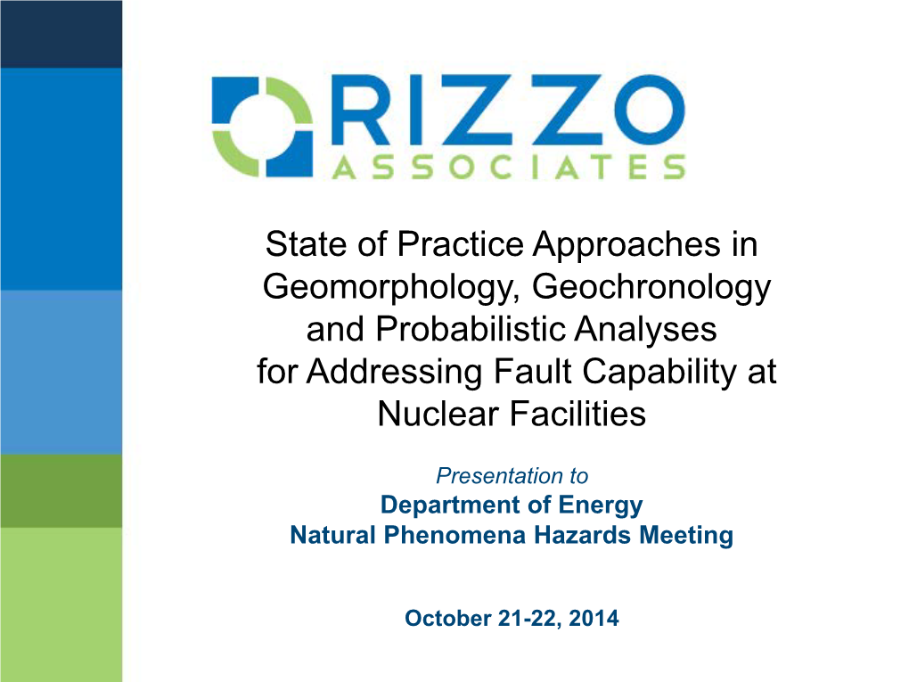 State of Practice Approaches in Geomorphology, Geochronology and Probabilistic Analyses for Addressing Fault Capability at Nuclear Facilities