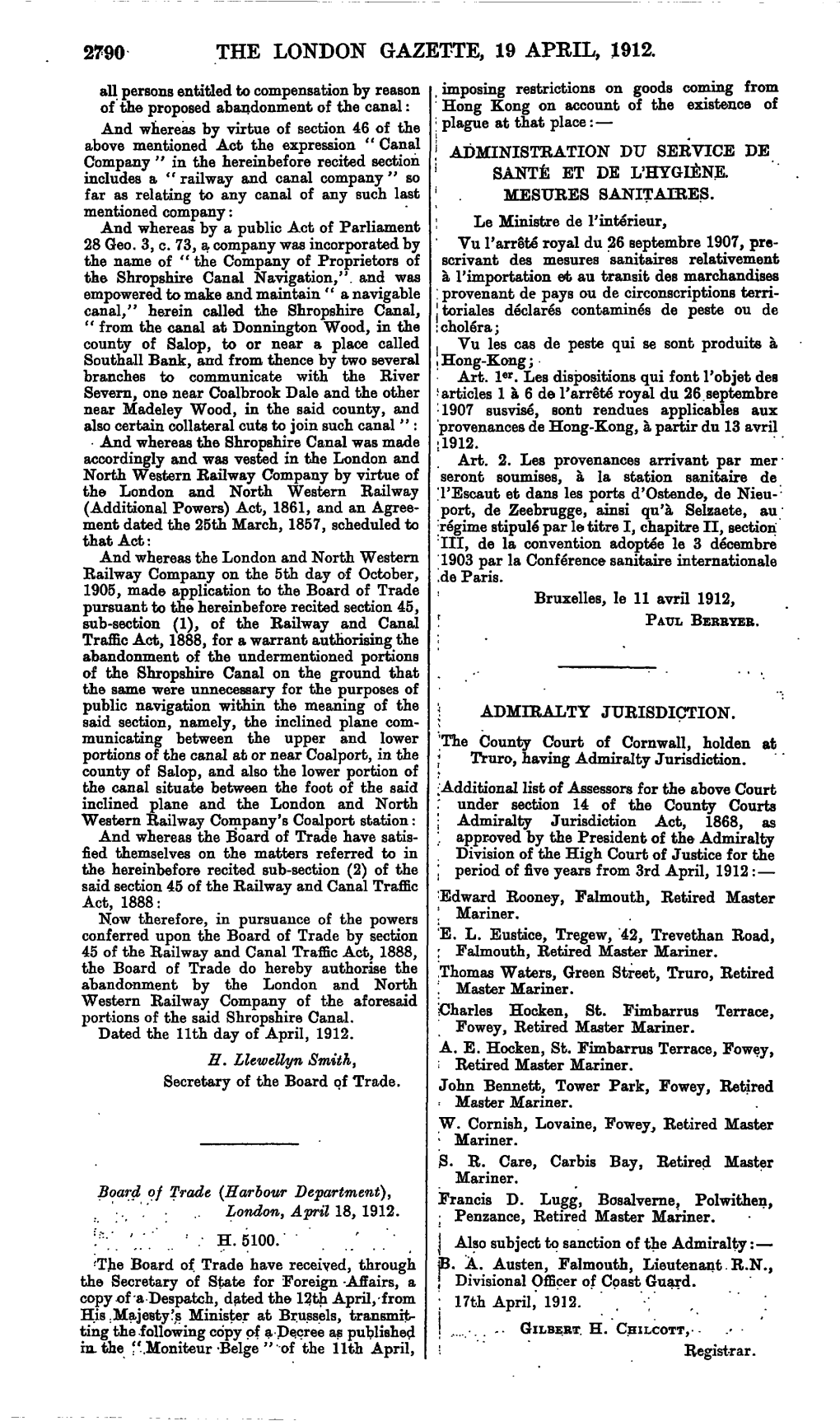 2790 the London Gazette, 19 April, 1912