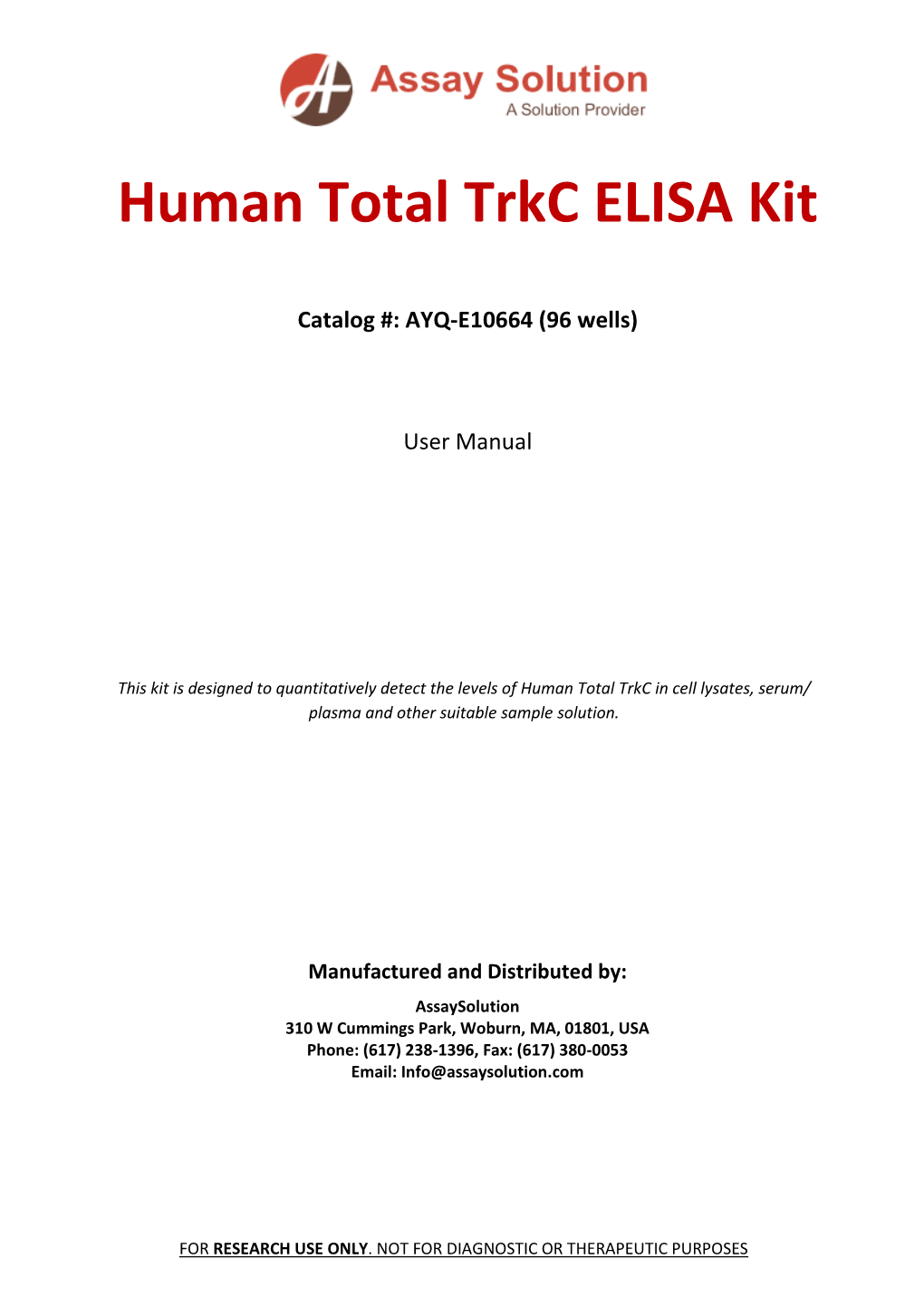 Human Total Trkc ELISA Kit